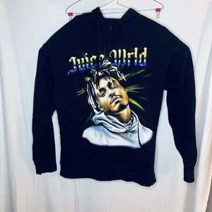 JUICE WRLD Hoodie Mens Medium Black Sweatshirt Rap Hip Hop Face Logo